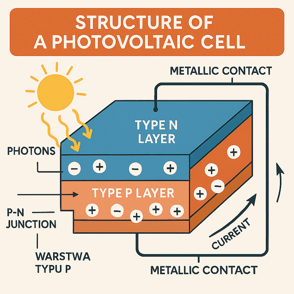 Diagram of photovoltaic cell operation